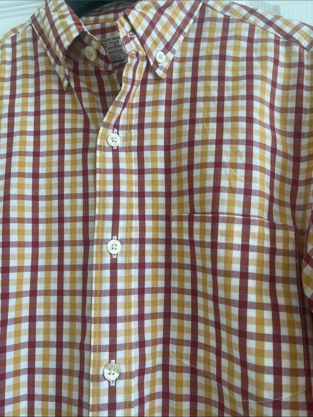 J. Crew Yellow and Red Plaid Cotton Button-Down Shirt Preppy Coastal Old Money
